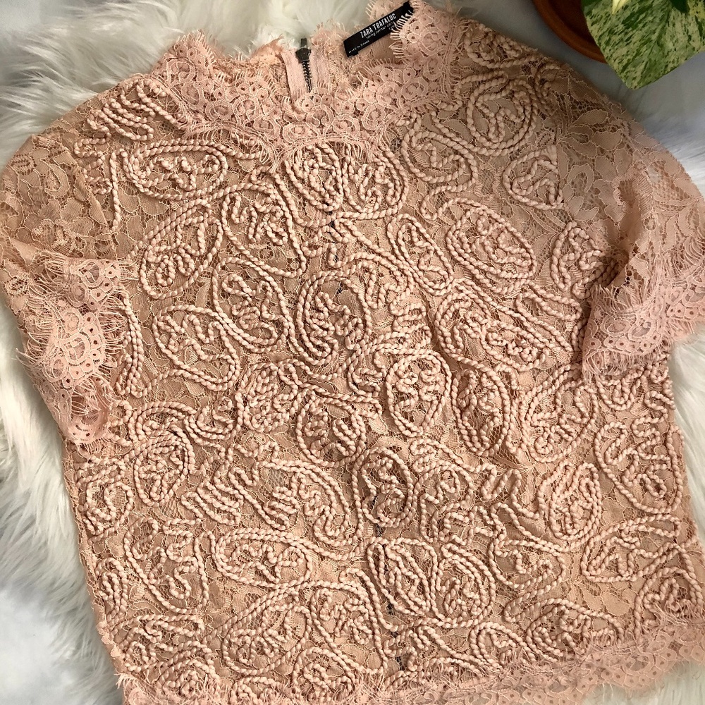 Zara Trafaluc Lace Zip-Back Top | S